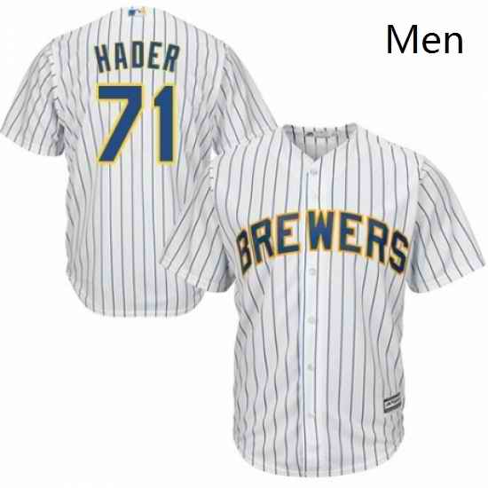 Mens Majestic Milwaukee Brewers 71 Josh Hader Replica White Home Cool Base MLB Jersey